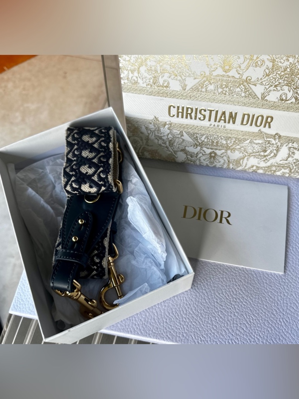 Navy & Cream/ Ivory Jacquard and Leather Monogram Replacement Strap - Full Set - Picture 7 of 7